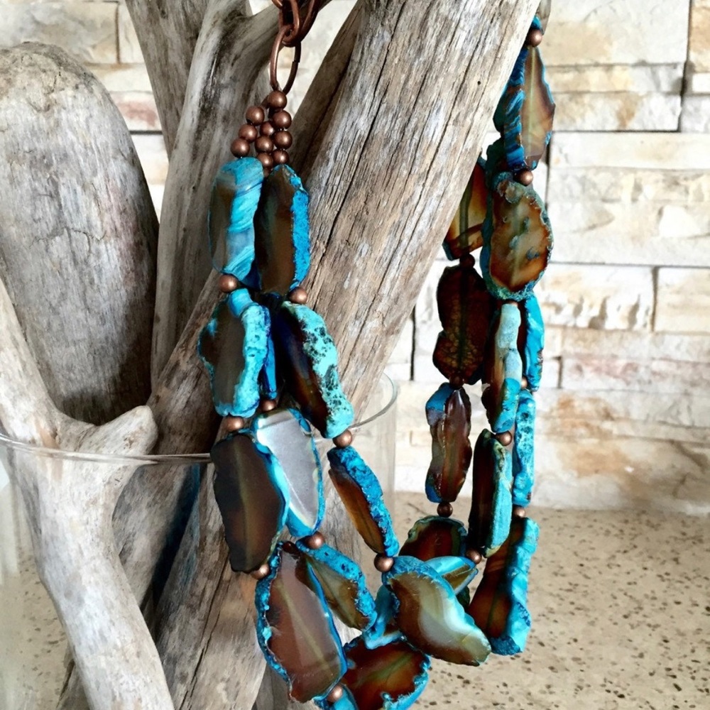 Agate 3 Strand Statement Necklace